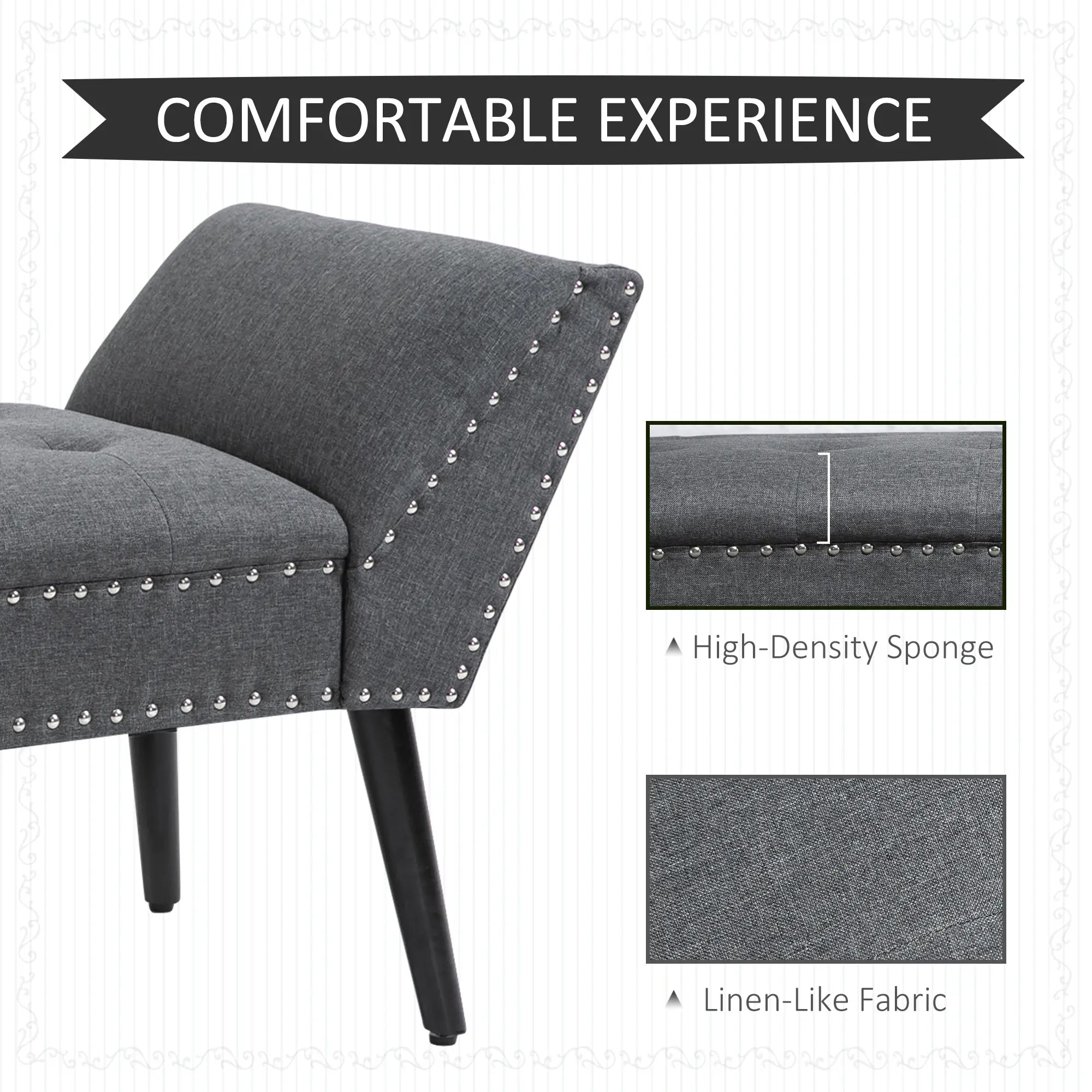 Modern Upholstered Bench, Bedroom Hallway Bench, Arms Nailhead Trim Storage Ottomans & Benches at Gallery Canada