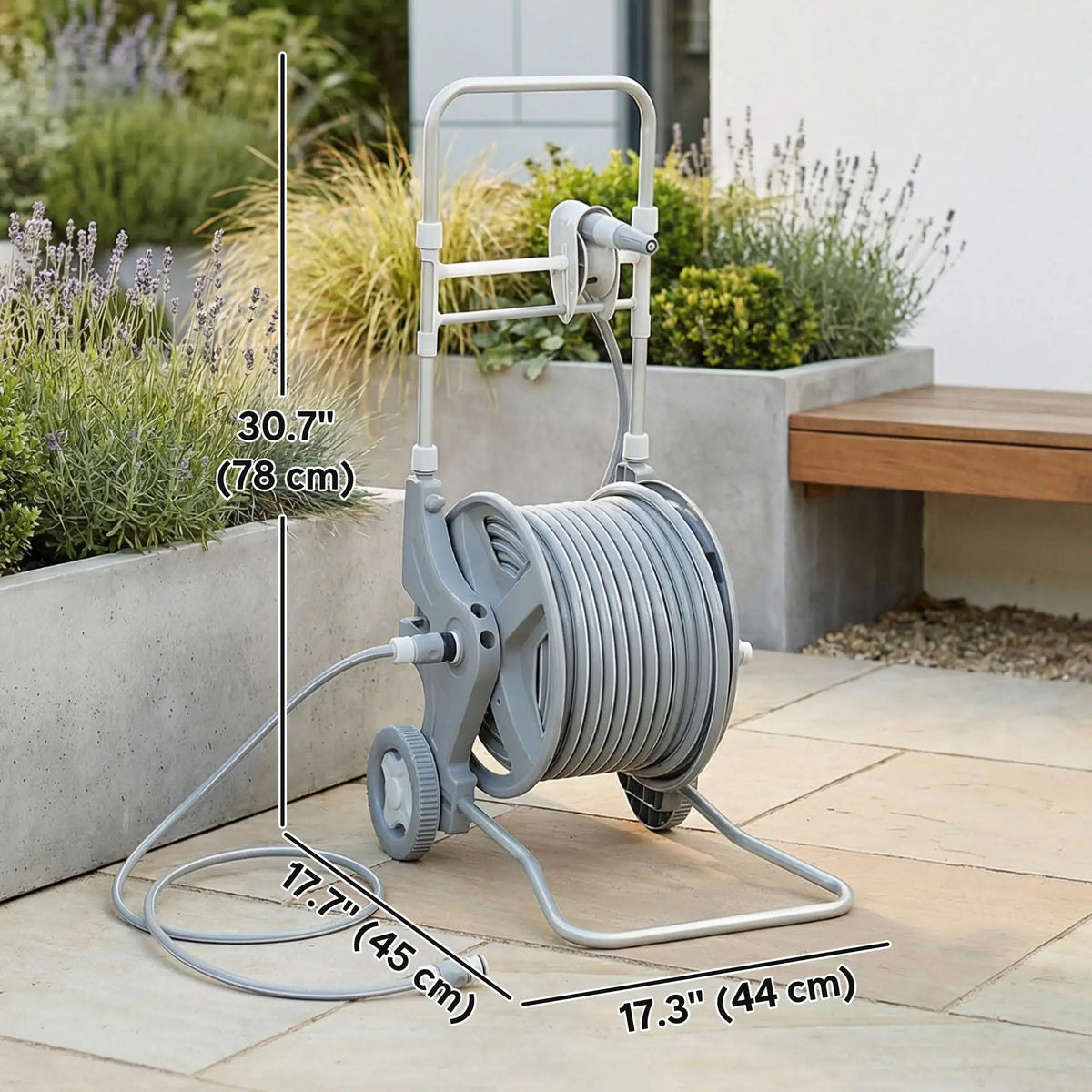 Garden Hose Reel Cart With Wheels, 1/2" x 148ft, Grey
