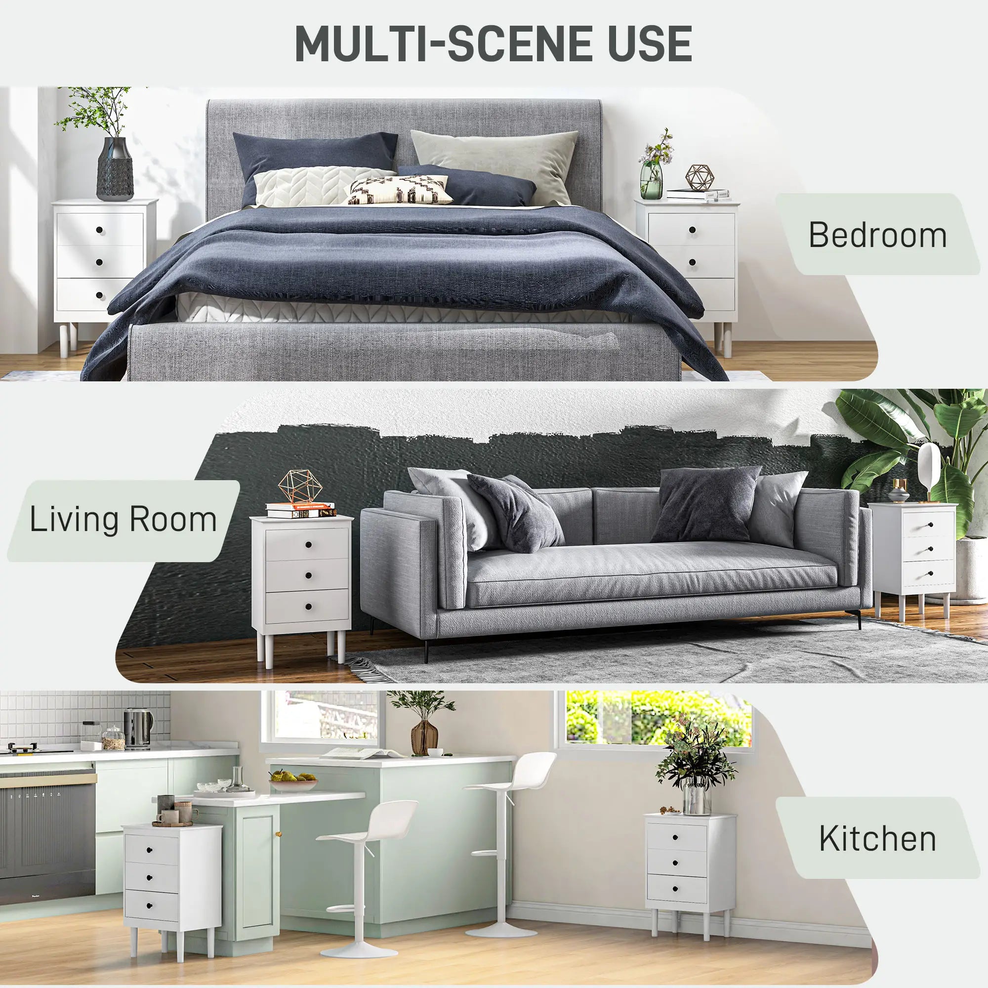 Two 3-Drawer Modern Bedside Tables, White Bedside Tables at Gallery Canada