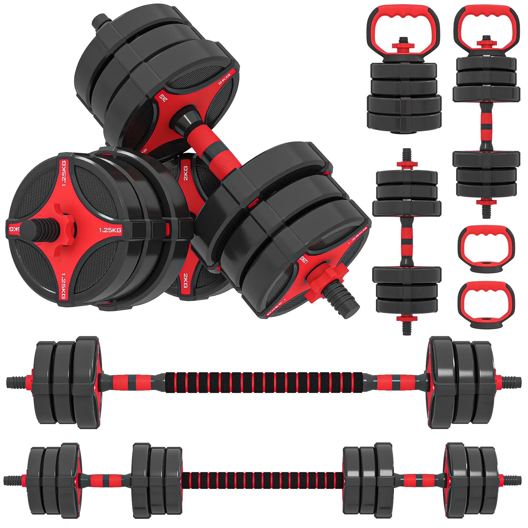 5-in-1 44 lbs Adjustable Dumbbell Set, Black Red Dumbbells & Barbells at Gallery Canada