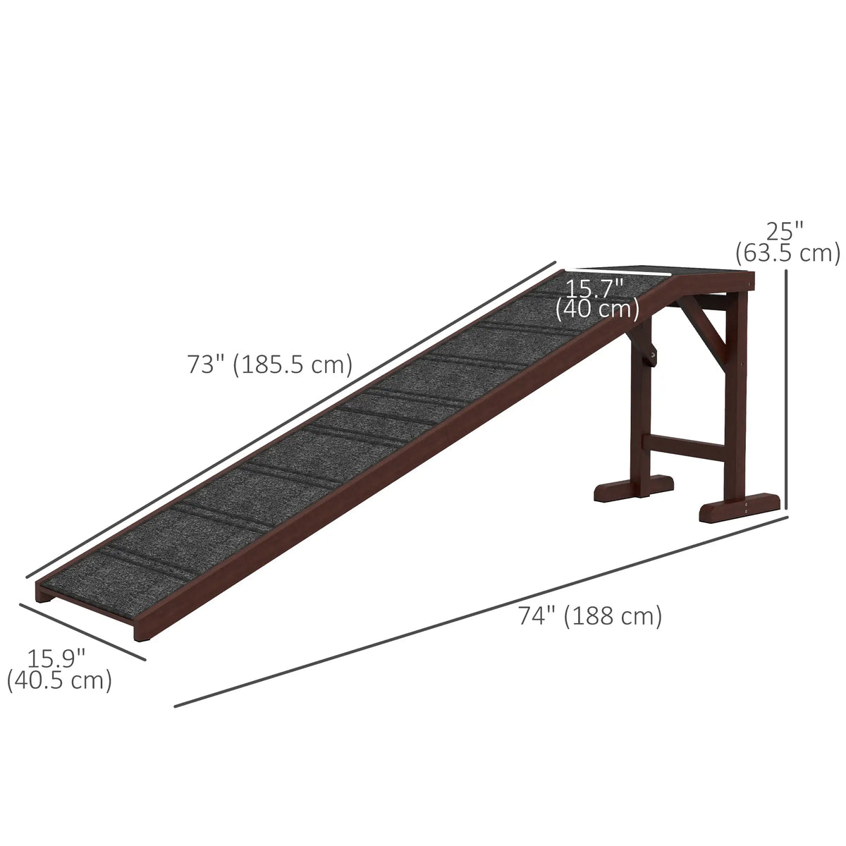 Pet Ramp Bed Steps, Non-Slip Carpet Top, Pine Wood, 74"L x 16"W x 25"H, Brown Dog Stairs at Gallery Canada
