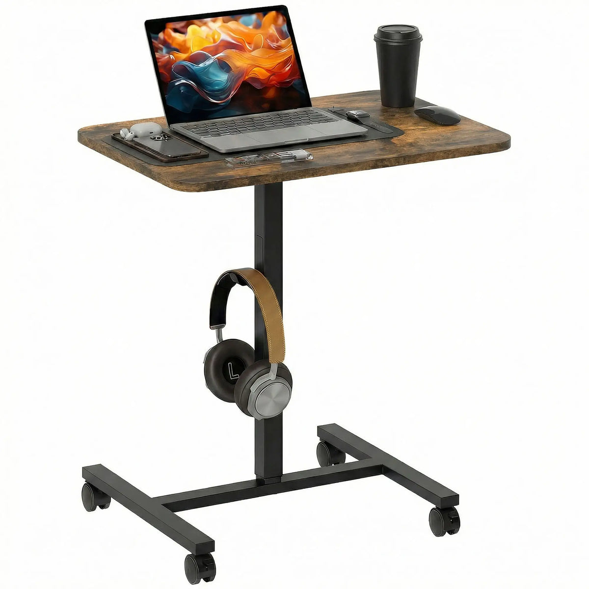 Height Adjustable Standing Desk, Pneumatic Sit Stand Desk, Rustic Brown Office Desks & Work Stations Rustic Brown, Black at Gallery Canada