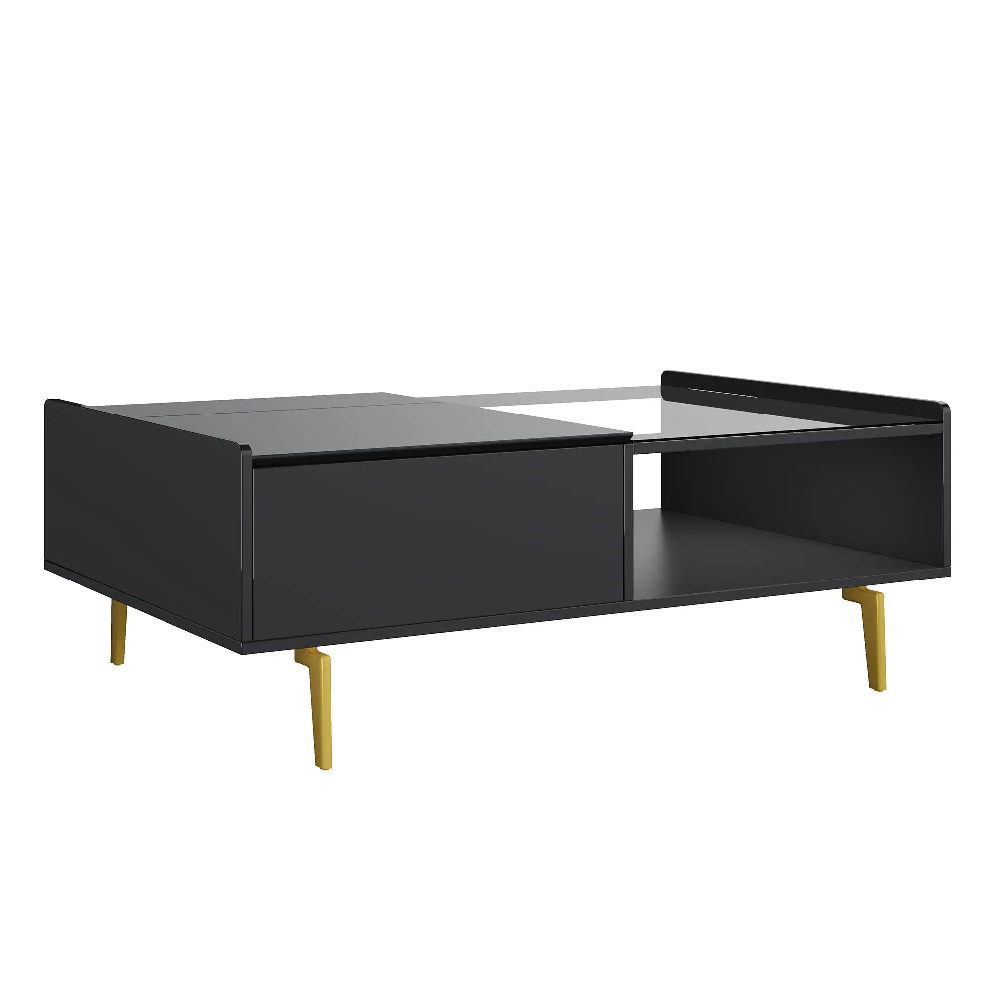 LED Coffee Table, Glass Top, Adjustable Height, Storage, 43.5