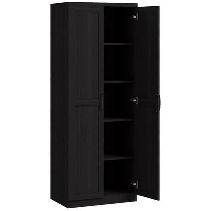 63" Kitchen Storage Cabinet, 5-Tier Pantry with Doors, Adjustable Shelves, Black Kitchen Pantry Cabinets at Gallery Canada