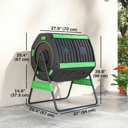 53 Gal Dual Chamber Tumbling Composter, Adjustable Vents, BPA Free, Green