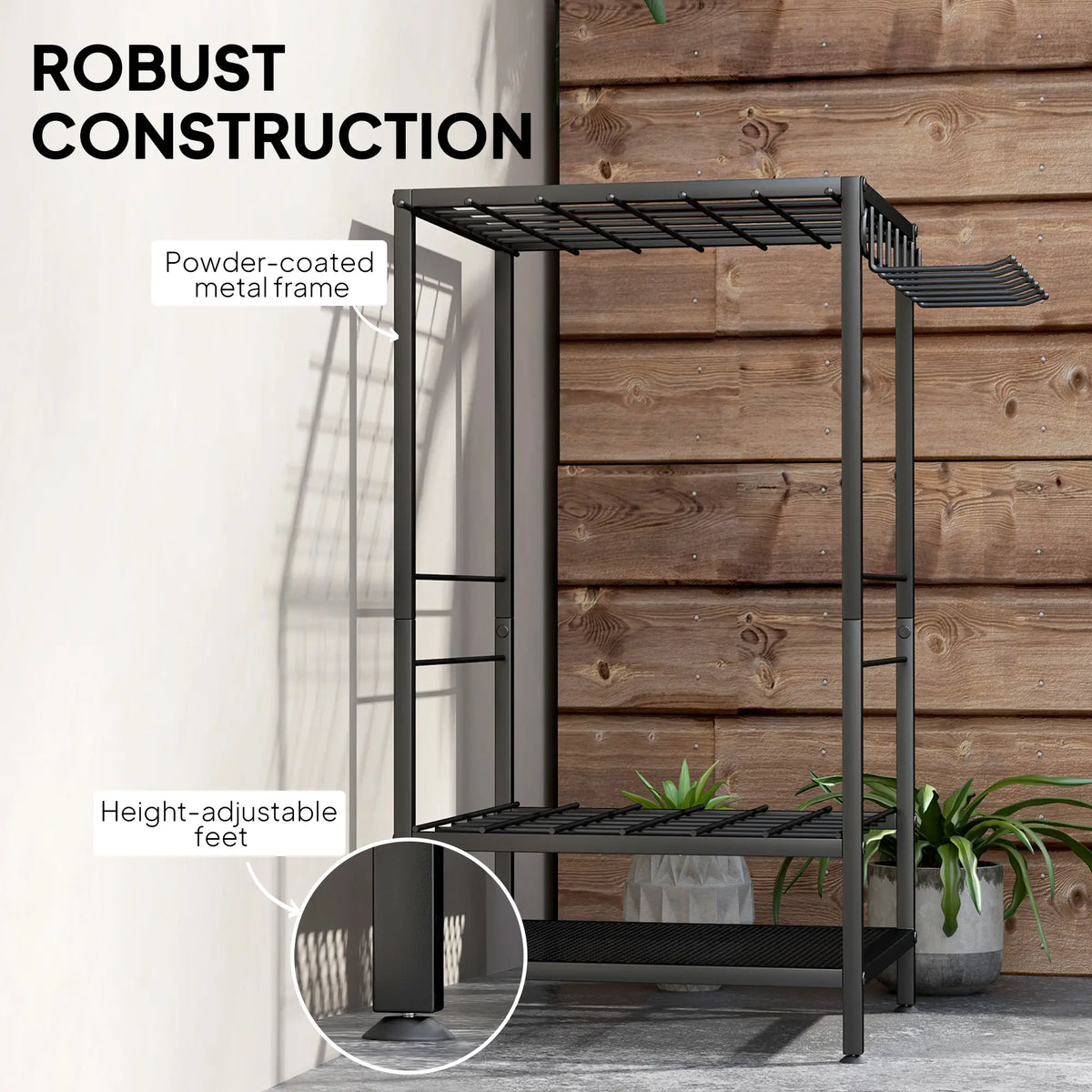 3-Tier Yard Tool Rack, Garden Organizer with 14 Hooks, Black Garden Accessories at Gallery Canada