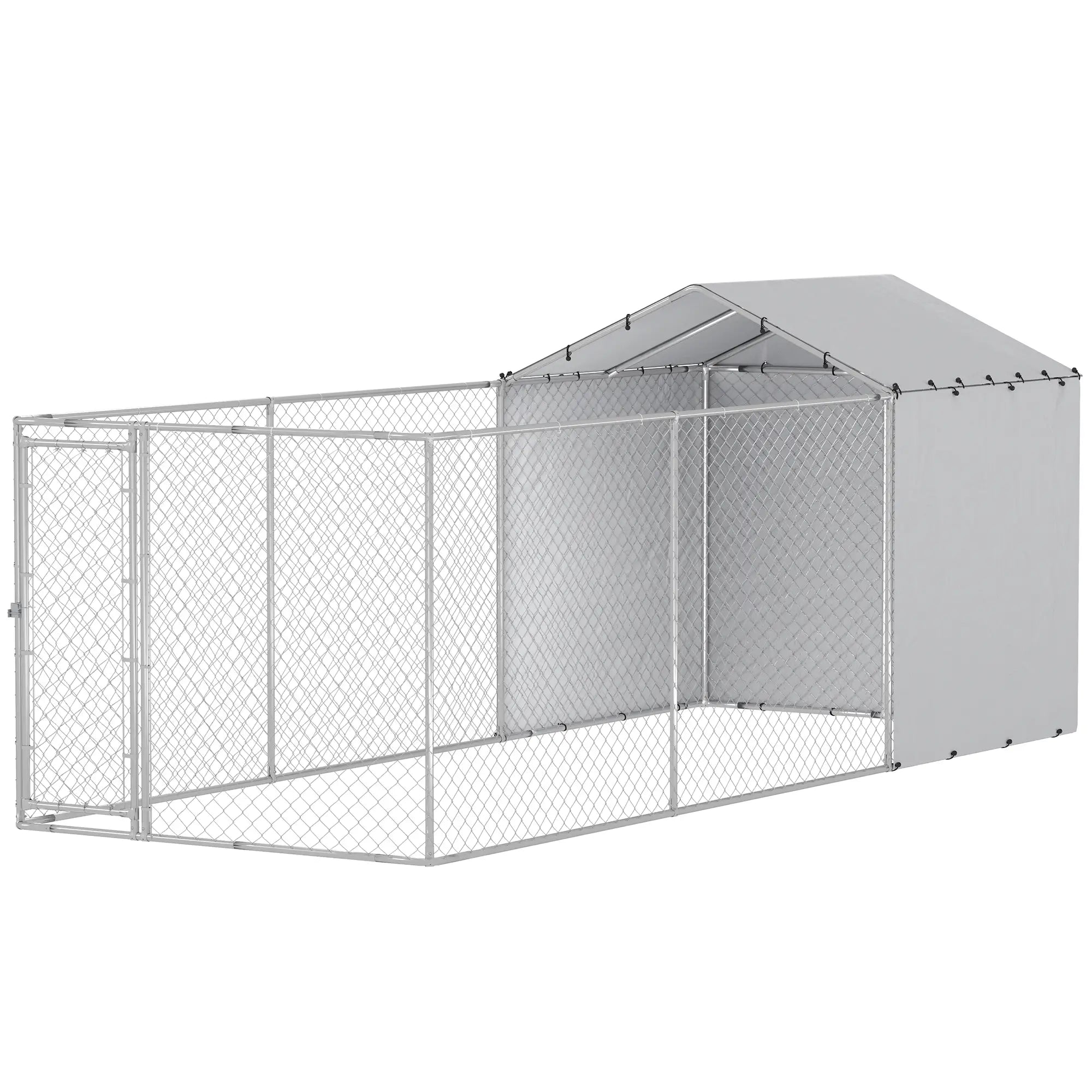 Galvanized Steel Dog Kennel, Waterproof UV-Resistant Cover, 19.7' x 7.5' x 7.5' Houses, Kennels & Pens Silver at Gallery Canada