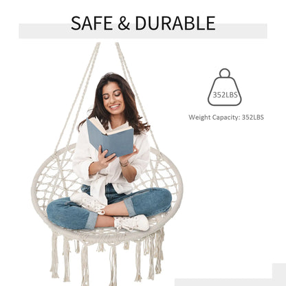 Patio Hanging Rope Hammock Swing Chair With Backrest, Cream White Hammock Swings at Gallery Canada