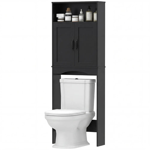 Over The Toilet Storage Cabinet, 2 Doors, Open Shelf, Black