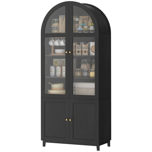 Arched Kitchen Pantry Cabinet, 71" Tall, Adjustable Shelves, Acrylic Doors, Black Kitchen Pantry Cabinets Black at Gallery Canada