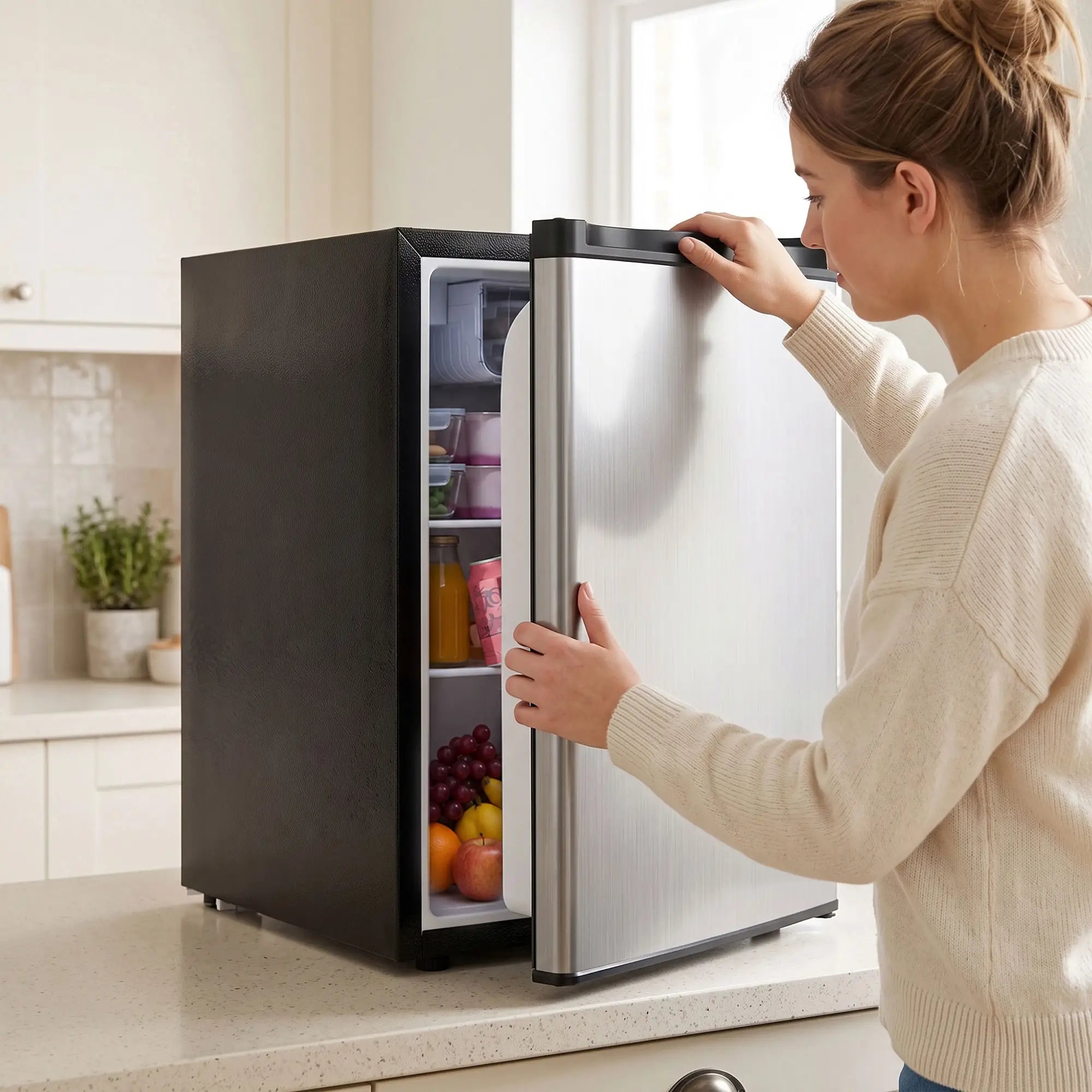 2.6 Cu Ft Mini Fridge, Single Door Compact Refrigerator, Silver Small Kitchen Appliances at Gallery Canada