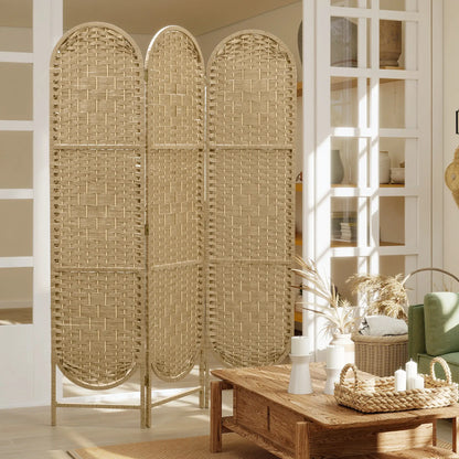 3 Panel Bohemian Privacy Screen, Arched Top Room Divider, Natural Wood Room Dividers at Gallery Canada