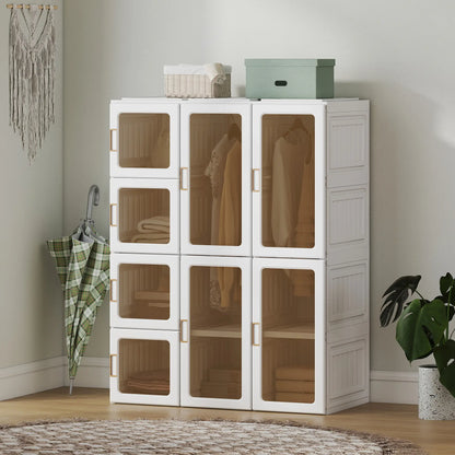 Portable Wardrobe, Foldable Plastic Closet, 8 Compartments, 2 Hanging Rods, Brown Clothing Storage at Gallery Canada