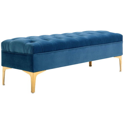 Upholstered Bed Bench With Button Tufted, For Living Room, Blue