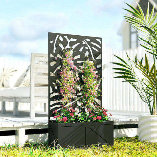 Metal Raised Garden Bed With Trellis, Freestanding Or Wall Mounted Galvanized Planter Boxes Black at Gallery Canada