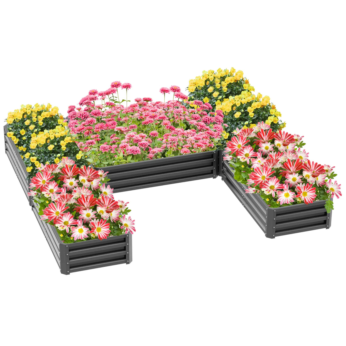 Steel Raised Garden Bed, Set of 5 Large Planters, 8x8x1ft, Grey Galvanized Planter Boxes Grey at Gallery Canada