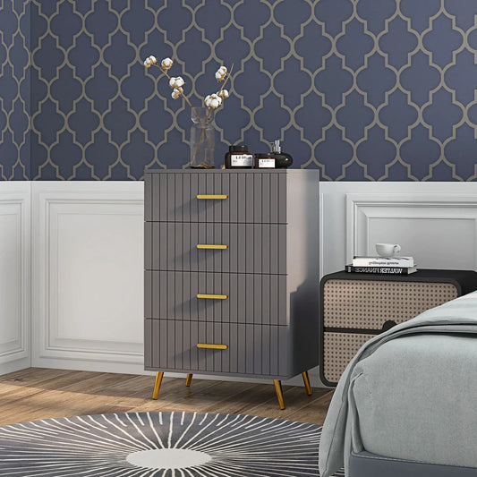 4 Drawer Cabinet, Bedroom Chest, Aluminium Legs, Gold Handles, Dark Grey Storage Cabinets Dark Grey, Gold at Gallery Canada