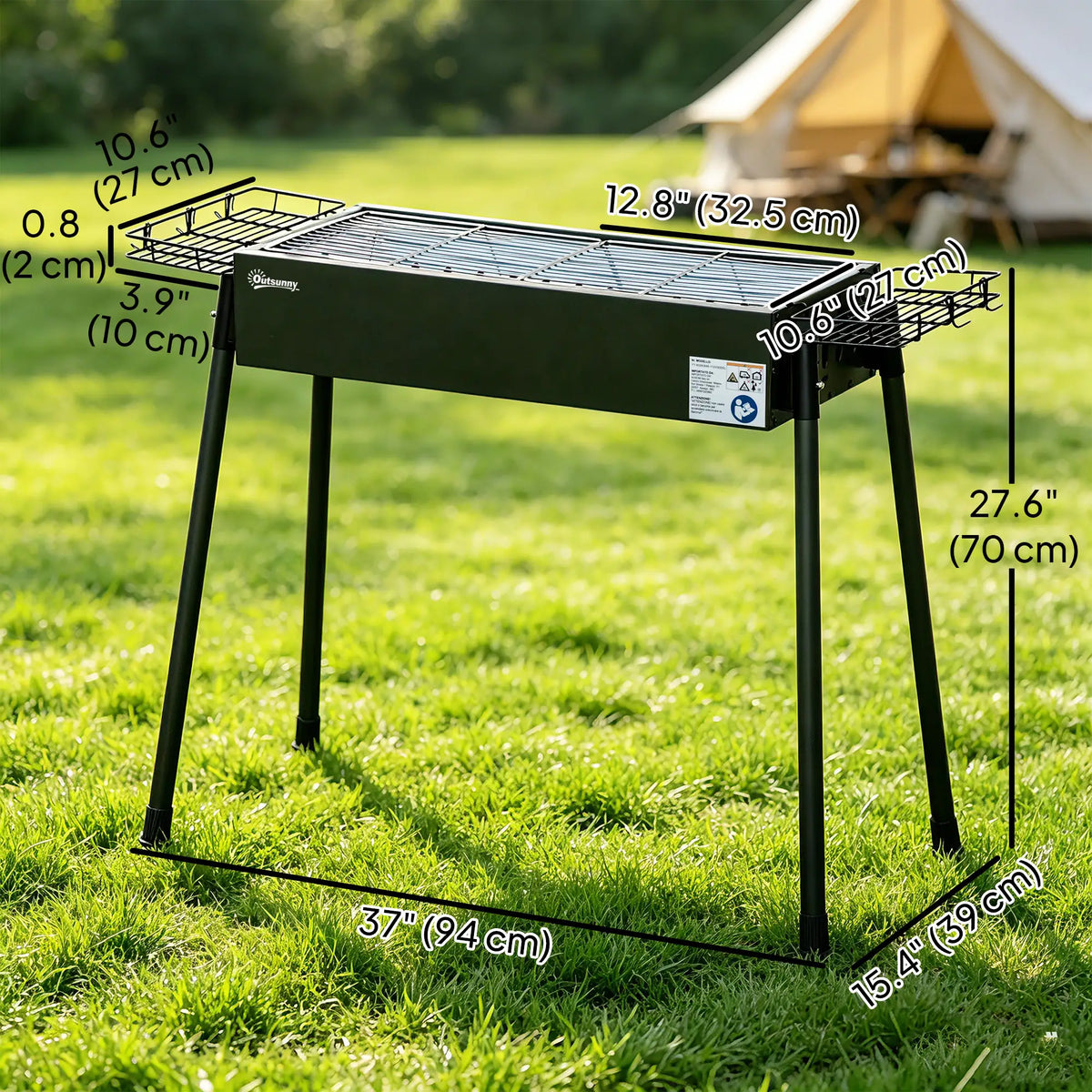 Portable Charcoal Grill With Side Baskets, Hooks, Nets, Black