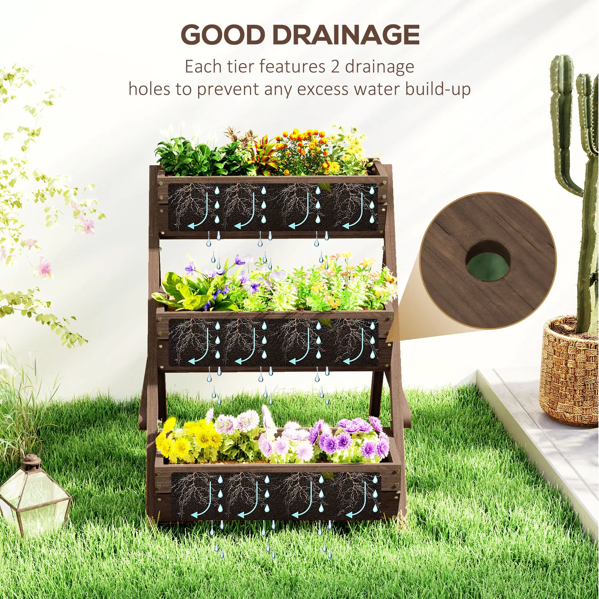 3 Tier Elevated Planter Box, Wooden Raised Garden Bed, 26