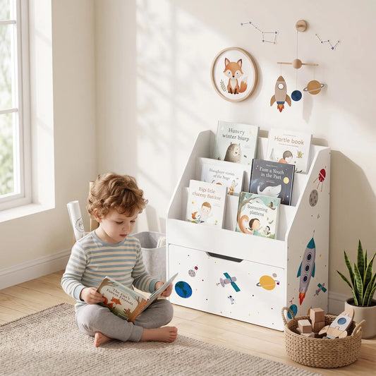 3-Tier Kids Bookshelf, Moveable Drawer, Ages 3-8, White Bookshelves & Bookcases White at Gallery Canada
