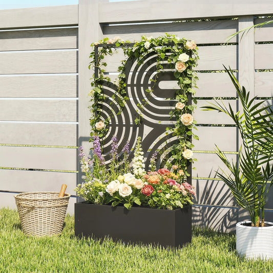 Metal Planter Box With Trellis, 44.5" Raised Garden Bed Privacy Screen