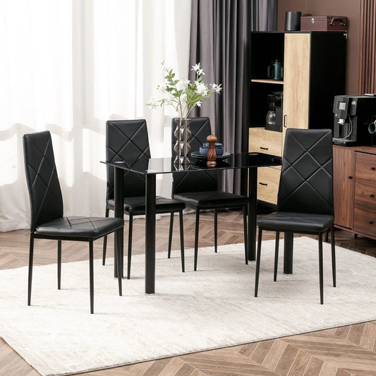 Modern Dining Table Set for 4, 5 Pieces, Glass Table, Padded Seat Bar Sets Black at Gallery Canada