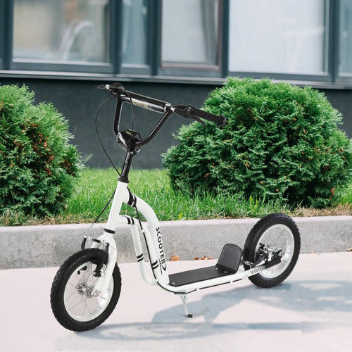 Dual Brakes Kick Scooter, 12-Inch Inflatable Wheel, Age 5+, White