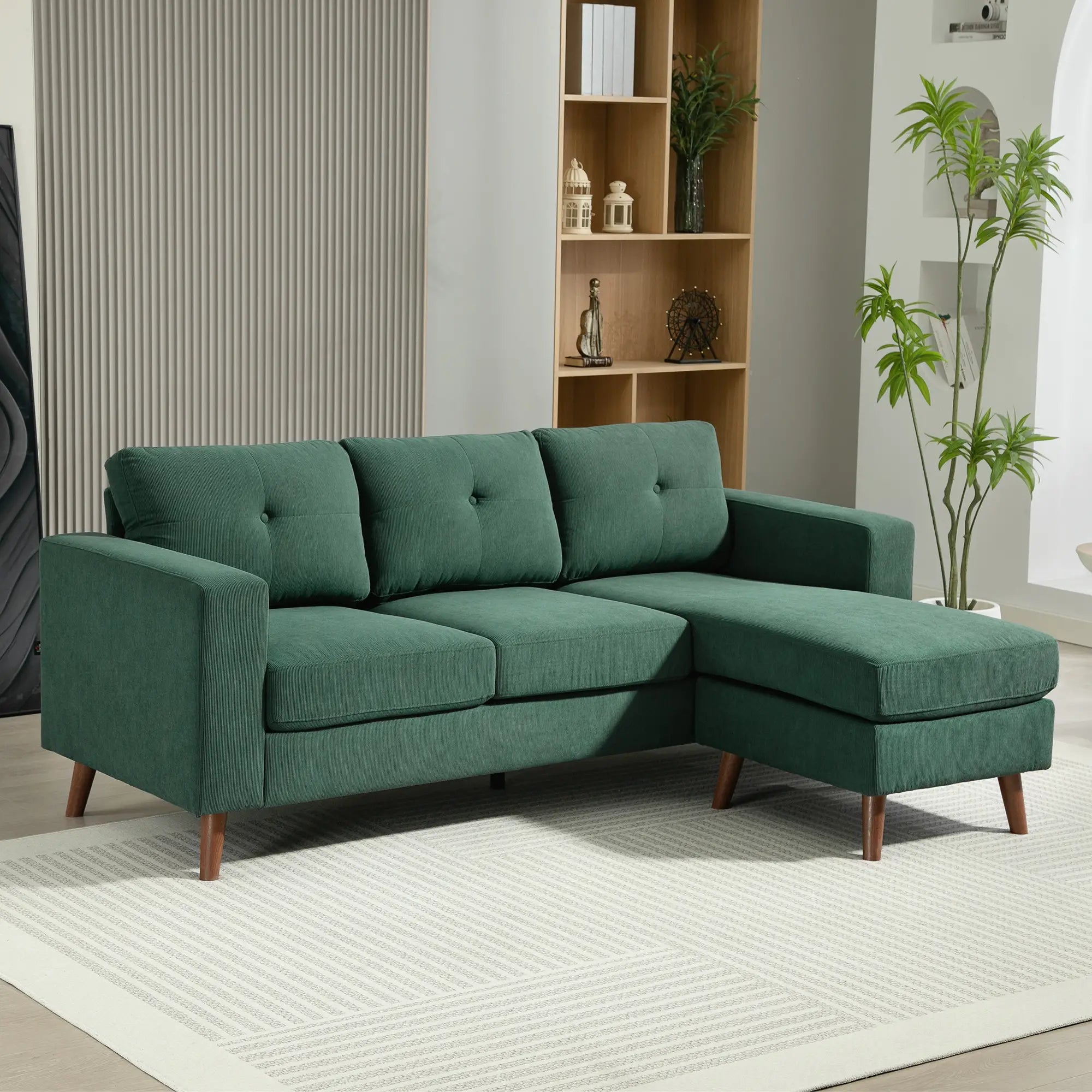 Sectional Sofa with Changeable Chaise, 3 Seat L-Shaped, Dark Green 3-Seater Sofas at Gallery Canada