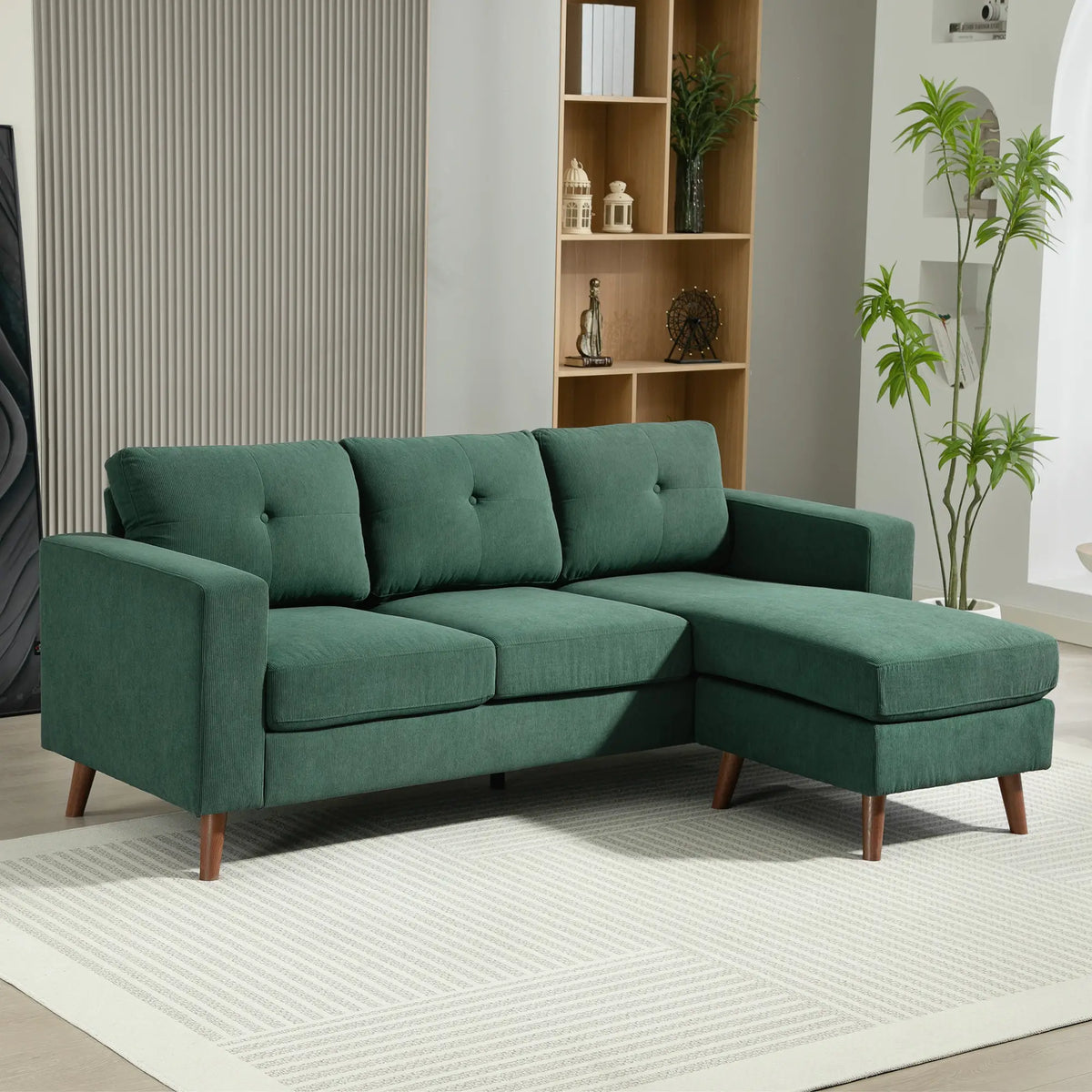 Sectional Sofa with Changeable Chaise, 3 Seat L-Shaped, Dark Green 3-Seater Sofas at Gallery Canada