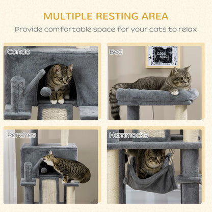 55" Cat Tree, Cat Tower with Bed, Ramp, Hammocks, Toys, Grey Cat Towers at Gallery Canada