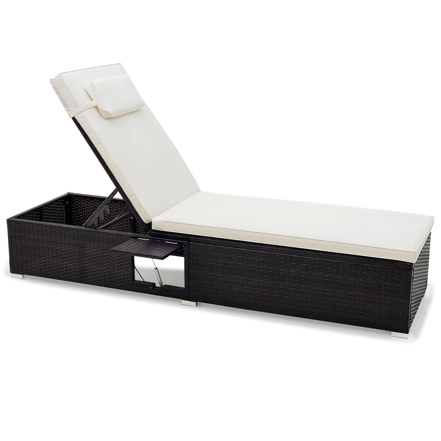 PE Rattan Chaise Lounge With Adjustable Backrest, White Outdoor Chaise Lounges White at Gallery Canada