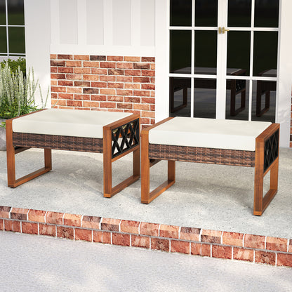 PE Rattan Wicker Ottomans, Set of 2, Removable Cushions, Beige Outdoor Seating & Patio Chairs at Gallery Canada