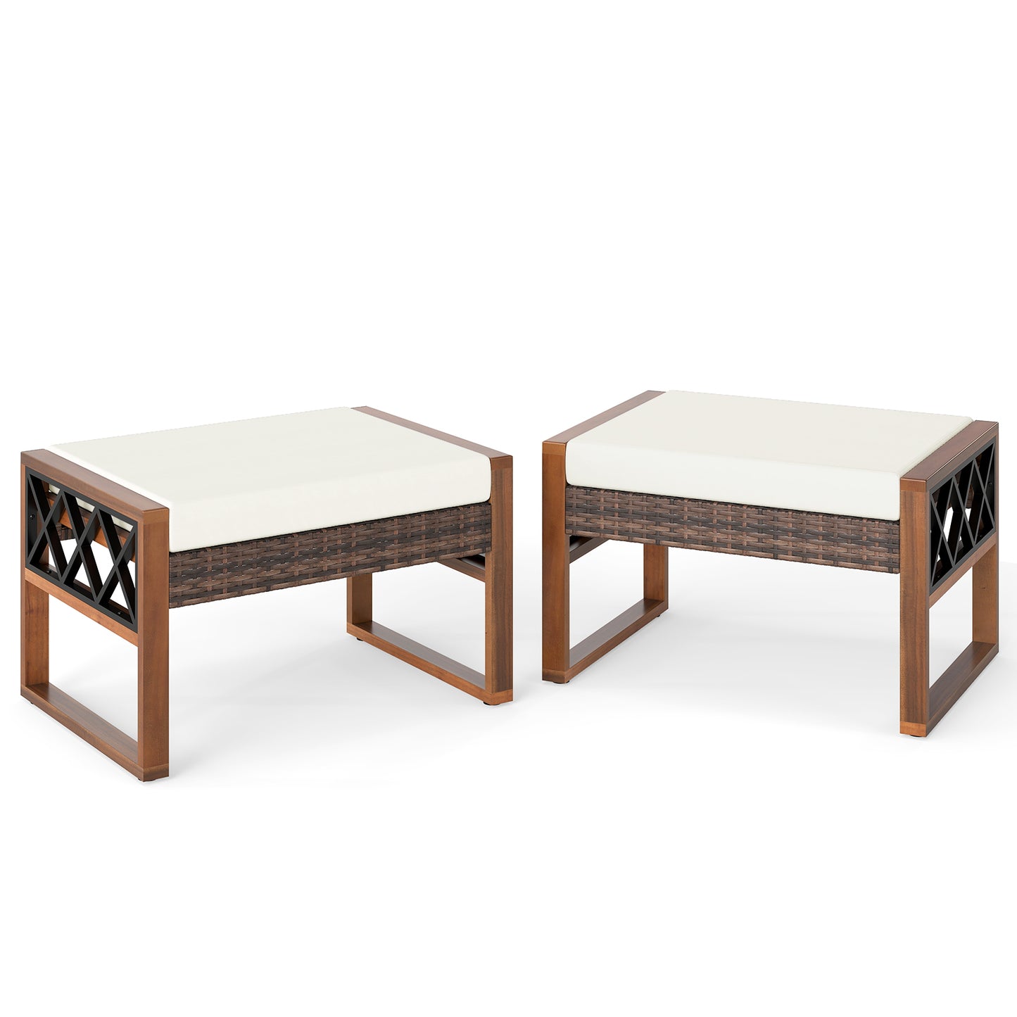 PE Rattan Wicker Ottomans, Set of 2, Removable Cushions, Beige Outdoor Seating & Patio Chairs at Gallery Canada