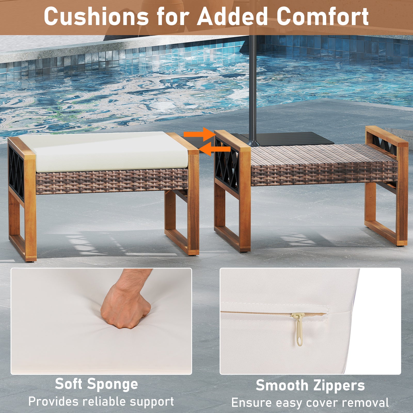 PE Rattan Wicker Ottomans, Set of 2, Removable Cushions, Beige Outdoor Seating & Patio Chairs at Gallery Canada