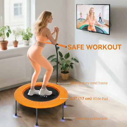 39" Mini Exercise Trampoline, Adjustable T-Bar, Orange Trampolines at Gallery Canada