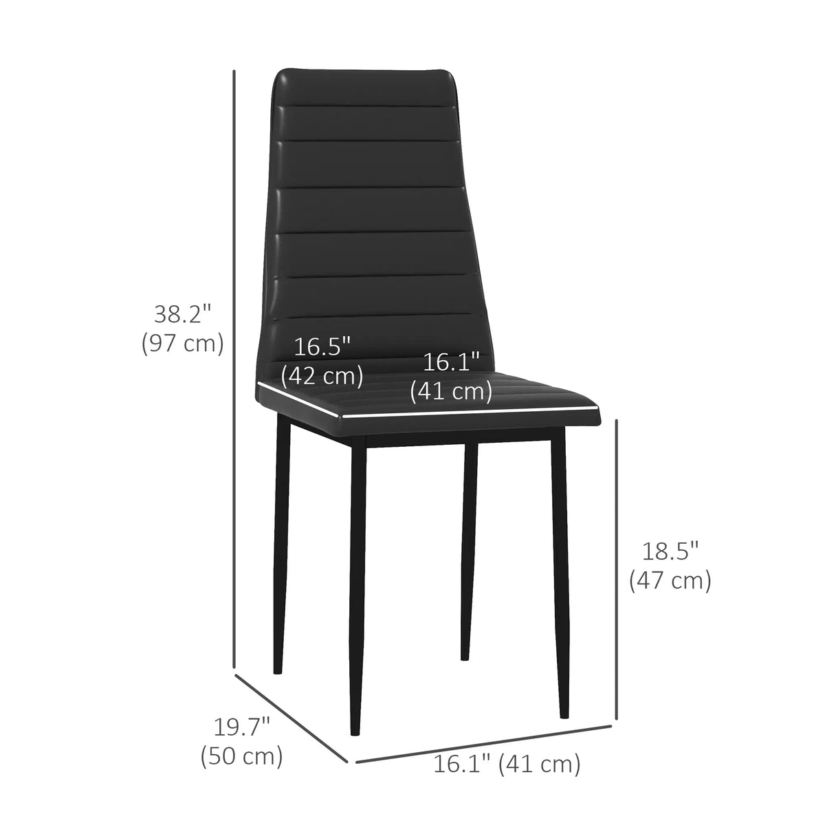 Modern PU Leather Dining Chairs, Set of 6, Metal Legs, Black