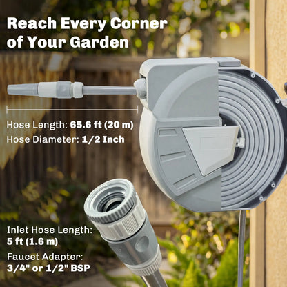 Retractable Garden Hose Reel, 1/2" x 66ft Wall Mounted, Grey Garden Accessories at Gallery Canada