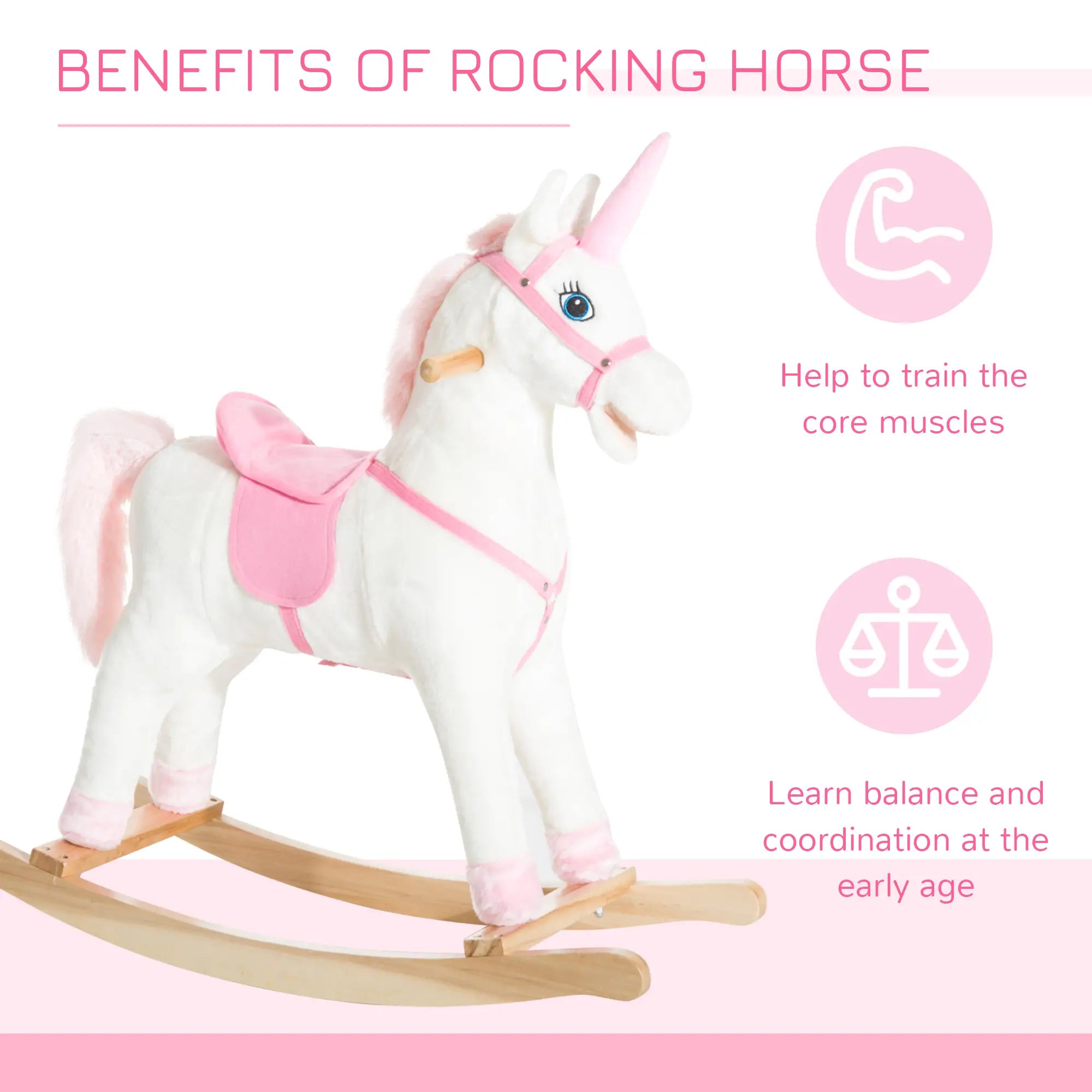 Kids Plush Rocking Horse Unicorn, Realistic Sounds, White & Pink Rocking Horses at Gallery Canada