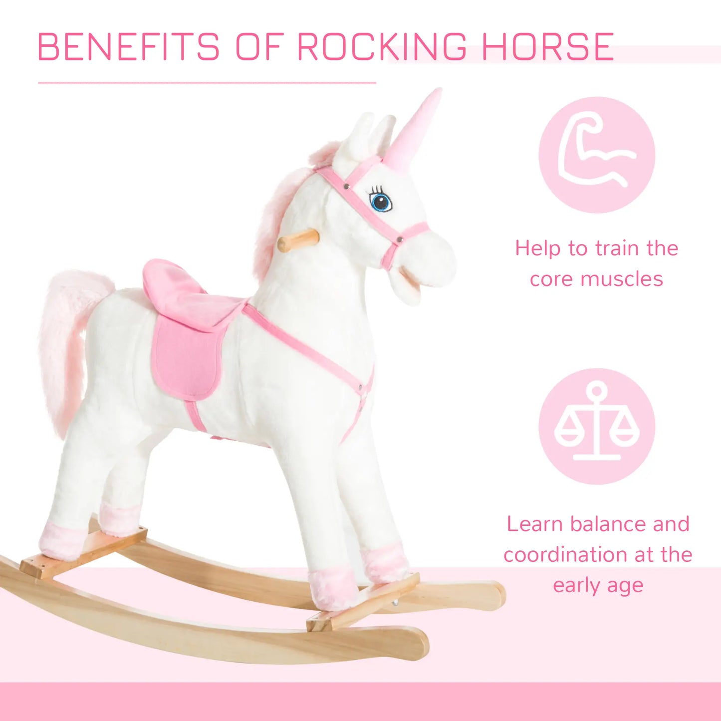 Kids Plush Rocking Horse Unicorn, Realistic Sounds, White & Pink Rocking Horses at Gallery Canada