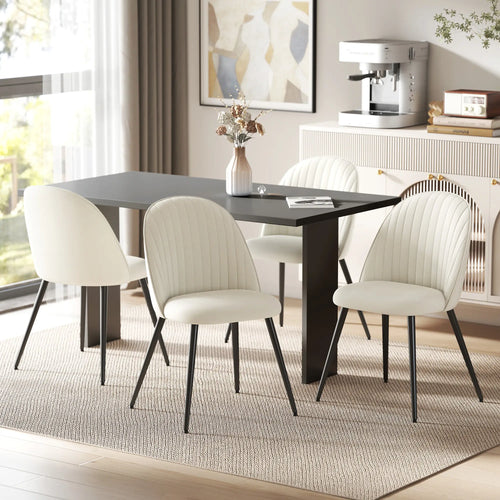 Set of 4 Modern Dining Chairs, Velvet Upholstered, Cream White, Cream White
