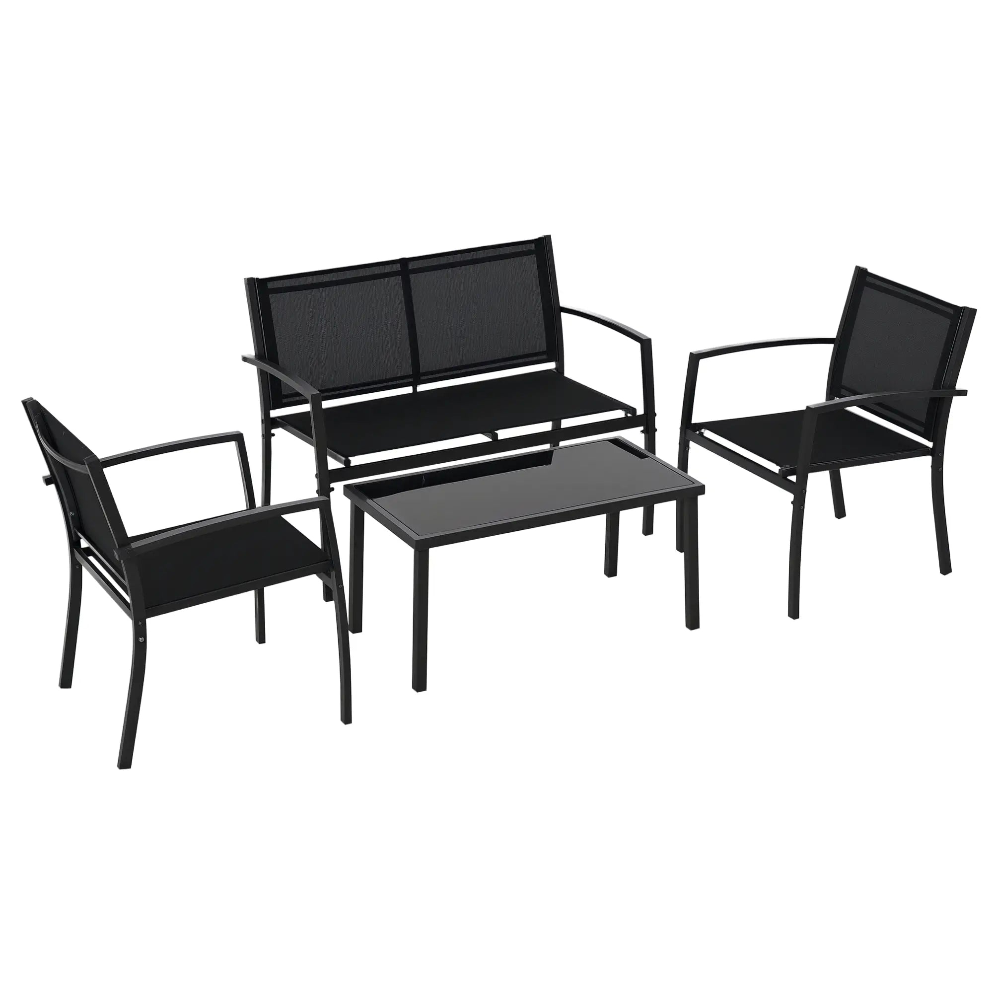 4-Piece Patio Set, Glass Top Coffee Table, Breathable Mesh, Black Patio Furniture Sets at Gallery Canada