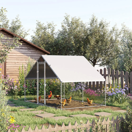 9.8' x 6.6' x 6.6' Chicken Coop, Outdoor Hen House With Cover, Lockable Door
