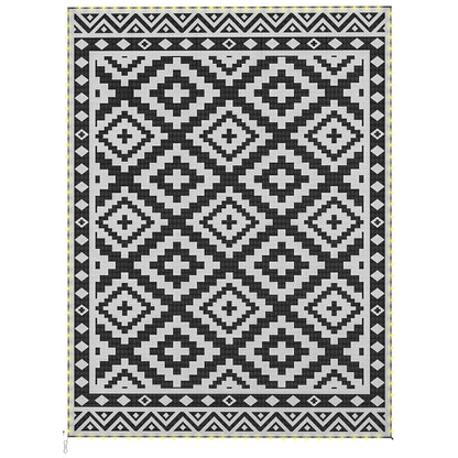 Reversible Plastic Straw Rug, LED Lights, 12' x 9' Outdoor Reversible Rugs Black, White at Gallery Canada
