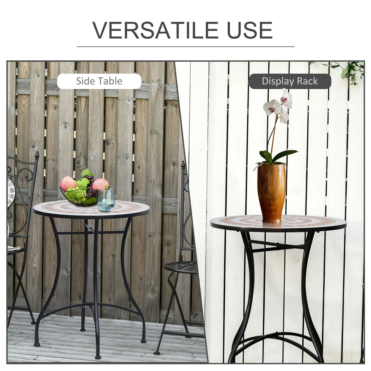 "23.5" Mosaic Round Patio Side Table, Metal Outdoor Coffee Table" Patio Side Tables at Gallery Canada