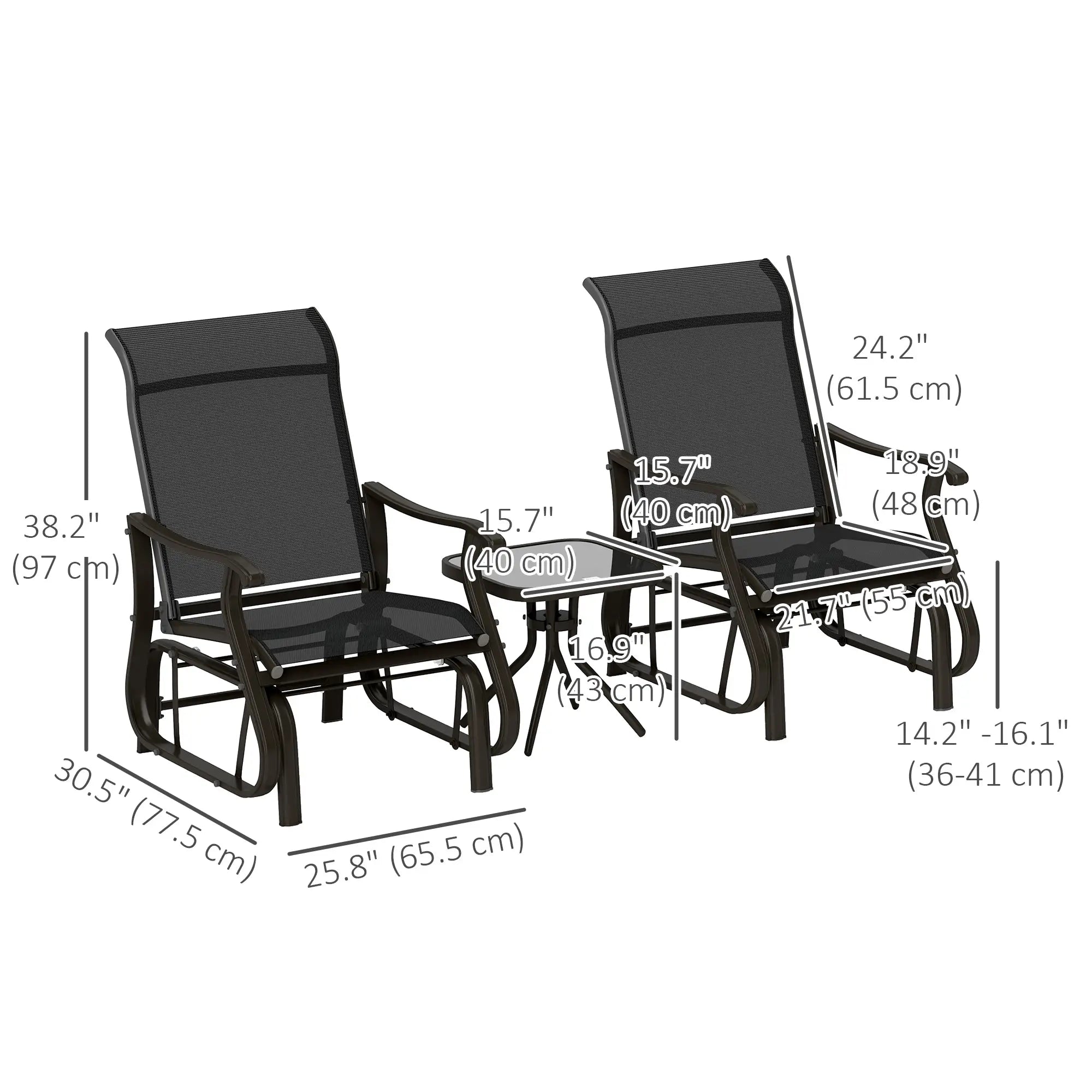 3PCs Gliding Rocking Chair, Bistro Tea Table Set, Black Outdoor Gliders at Gallery Canada