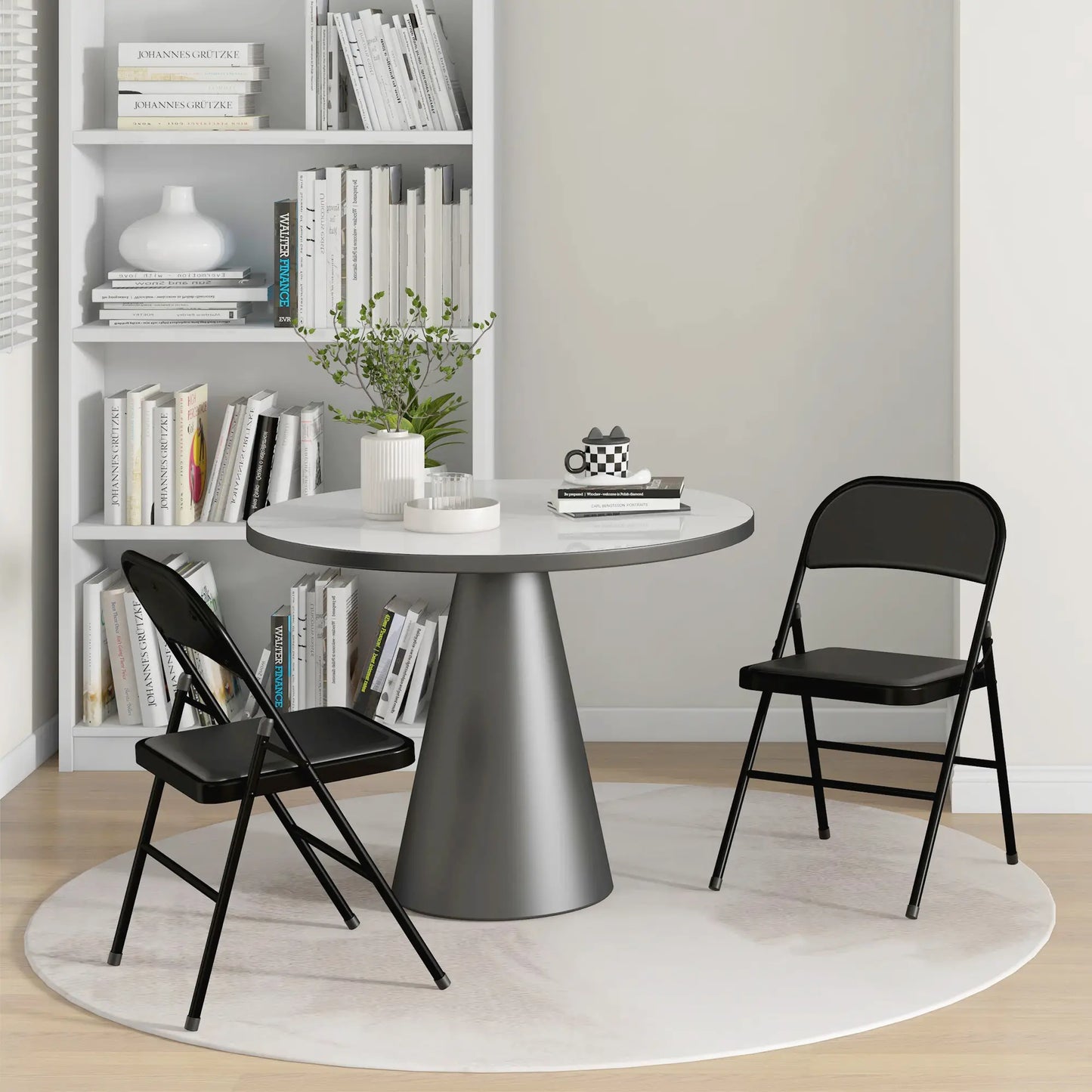 Set of 2 Metal Foldable Chairs, PU Leather Padded, Black Bar Stools at Gallery Canada