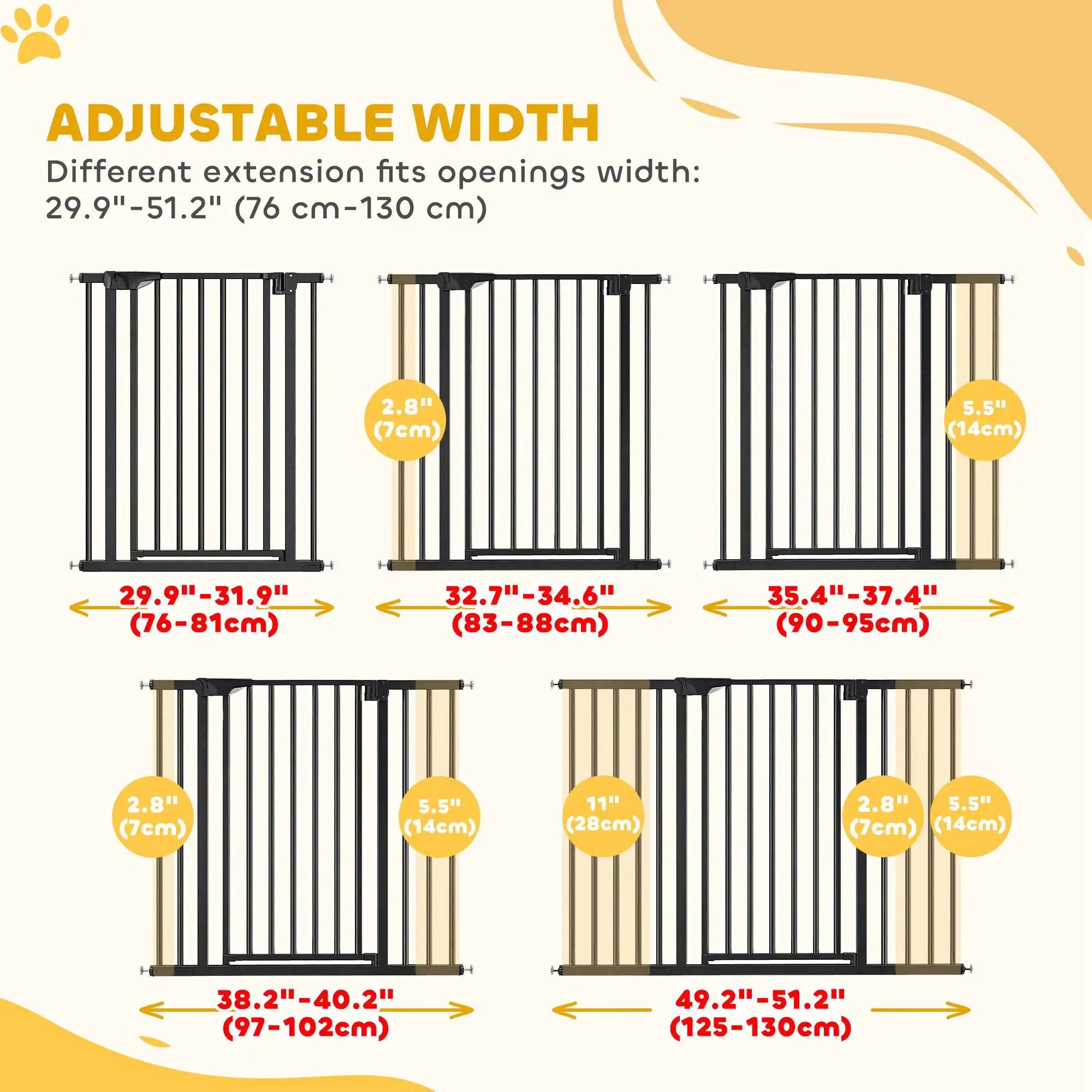 Baby Pet Gate 3 Extensions, Auto-Close, 36