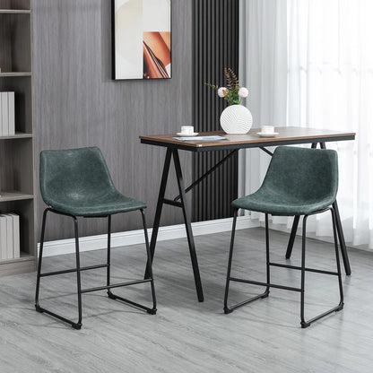 Vintage PU Leather Bar Stools Set of 2, Kitchen Stool with Footrest, Green Bar Stools at Gallery Canada