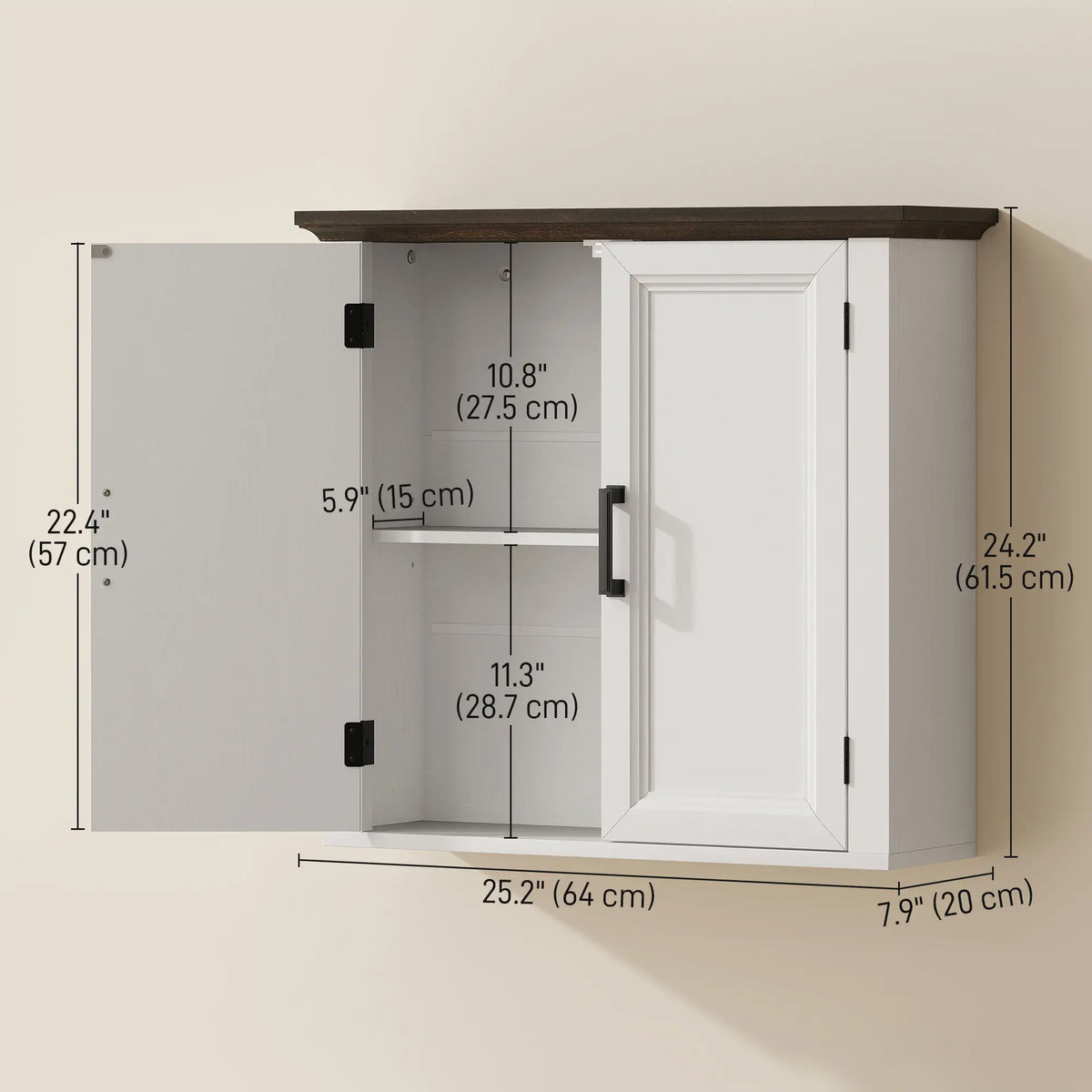 Farmhouse Medicine Cabinet, Wall Mounted, 2 Doors, Adjustable Shelf, White Wall Mounted Cabinets at Gallery Canada