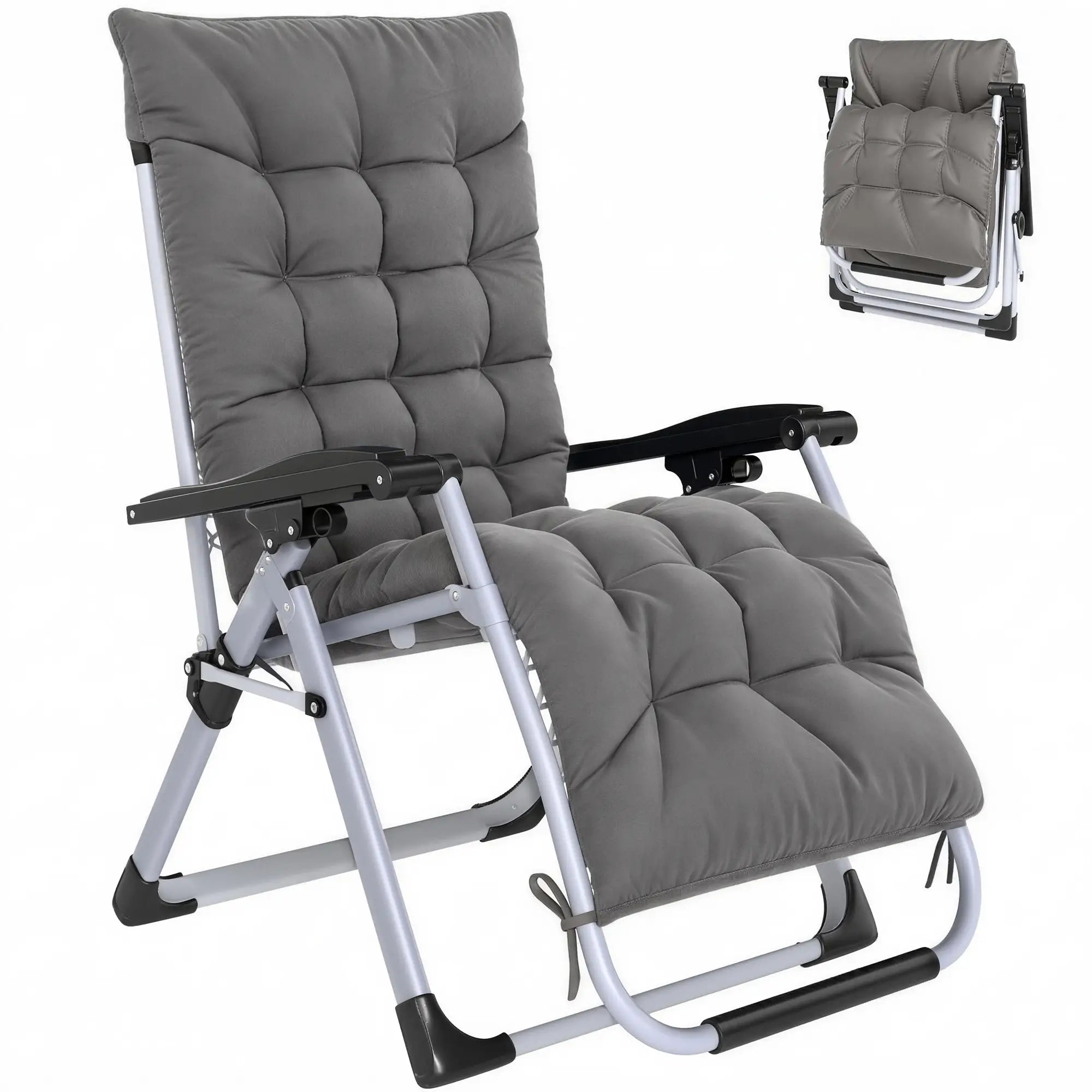 Reclining Zero Gravity Chair, Adjustable Backrest, Folding Sun Lounger, Removable Cushion, Headrest, Dark Grey Lounger Chairs Dark Grey at Gallery Canada